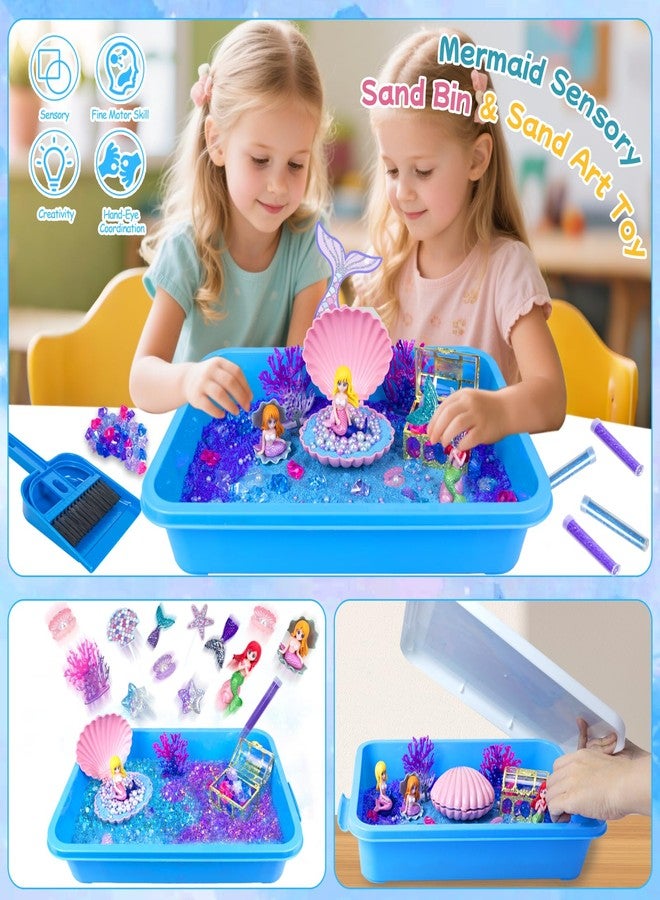 Ynanimery Mermaid Sensory Bin, Play Sand Art Kit with Sandbox & Accessories & Tools & Colorful Sea Shell Conch Starfish Gems Toys Set, Indoor Outdoor Pretend Play Beach Toy Birthday for Girls Boys 3 4 5 6 7 8 - Image 2