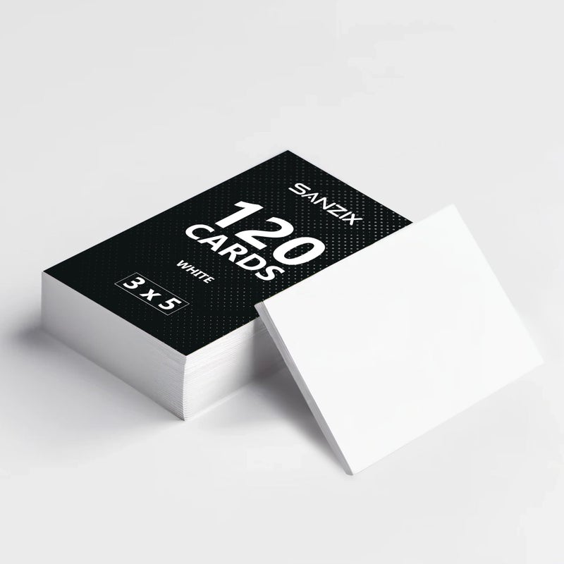 SANZIX 120 Pack Blank Index Cards 3 x 5 220 GSM 80 Lbs Printable Heavyweight White Cardstock Paper Perfect Blank Notecards Flashcards for School Studying Bulk Pack of Note Cards