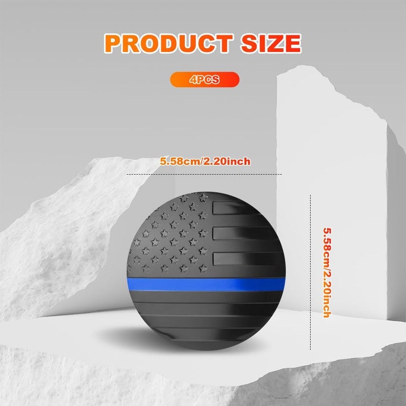 HEVLE 4PCS American Flag Wheel Center Caps, Center Caps for Rims, Car Wheel Center Rims Stickers Decals, Automotive Exterior Accessories Waterproof & Rustproof Wheel Hub Cap for Car (Black Blue) - Image 2