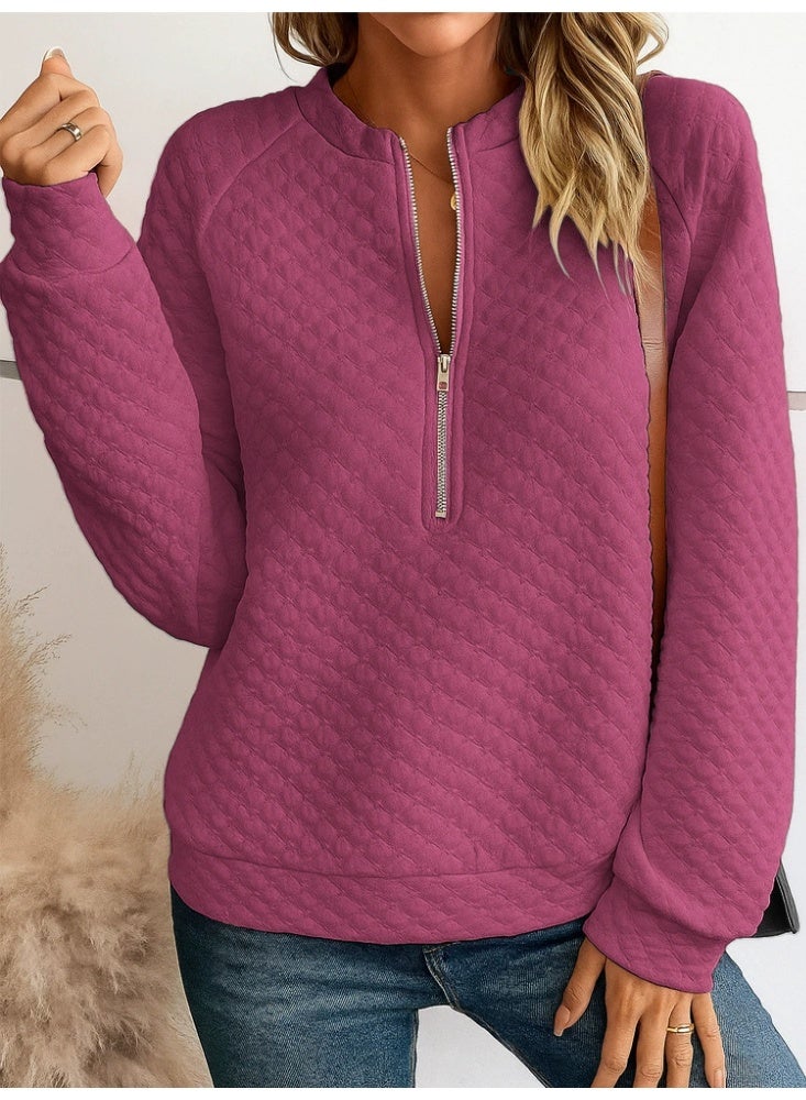 general Women Half Zip Up Quilted Sweatshirt Lightweight Crew Neck Long Sleeve Hoodies Loose Fall Fashion Textured Pullover Tops - Image 1