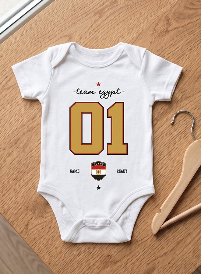 Nurtur FIFA Egypt Football Printed Unisex Baby Onesie, Little Champion Teddy Graphic, Soft Cotton Infant Bodysuit - White - Image 2