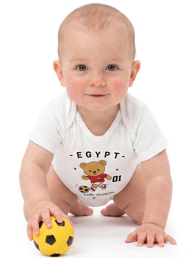 Nurtur FIFA Egypt Football Printed Unisex Baby Onesie, Little Champion Teddy Graphic, Soft Cotton Infant Bodysuit - White - Image 5