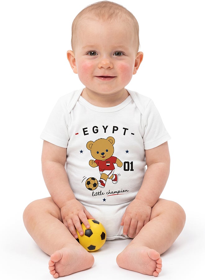 Nurtur FIFA Egypt Football Printed Unisex Baby Onesie, Little Champion Teddy Graphic, Soft Cotton Infant Bodysuit - White - Image 3