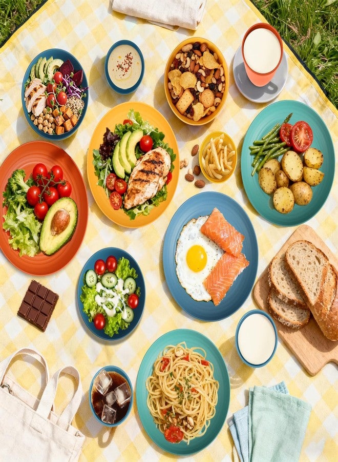 Perlapoc Wheat Straw Dinnerware Sets, Unbreakable Plates and Bowls Sets of 16, Kids Dinnerware Set Sevice for 4, Dishwasher & Microwave Safe Dish Set for Kitchen, Outdoor, Camping - Multi - Image 5
