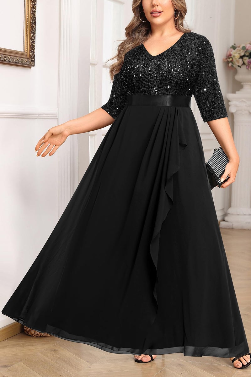 Talisea Black Formal Dresses for Women Plus Size Prom Evening Gowns Elegant Sequin Gala Wedding Guest Chiffon Long Dress 2025 - Image 4