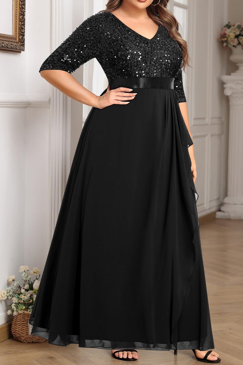 Talisea Black Formal Dresses for Women Plus Size Prom Evening Gowns Elegant Sequin Gala Wedding Guest Chiffon Long Dress 2025 - Image 2
