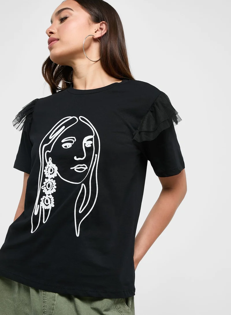 Ginger Graphic T-Shirt With Tulle Detail