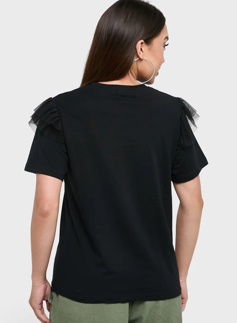 Ginger Graphic T-Shirt With Tulle Detail