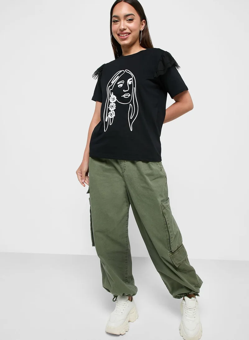 Ginger Graphic T-Shirt With Tulle Detail