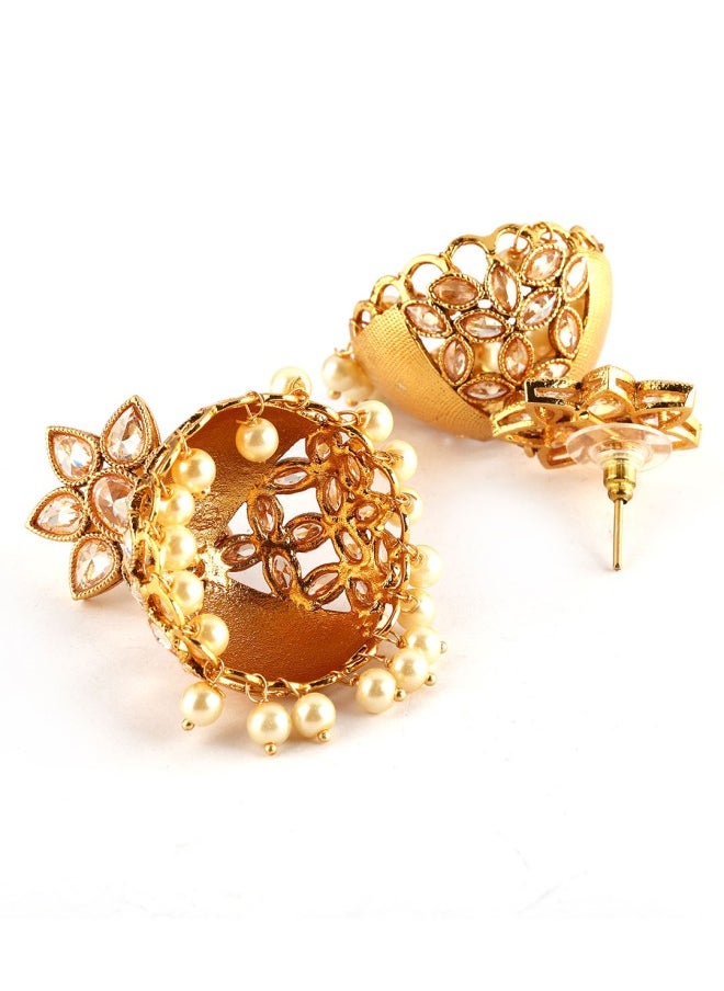 ISHIN Gold-Toned Dome Shaped Jhumkas Earrings  - Image 3