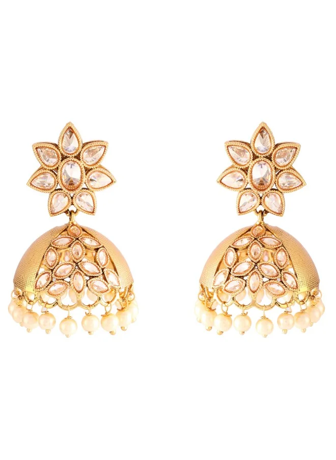 آي شين Gold-Toned Dome Shaped Jhumkas Earrings