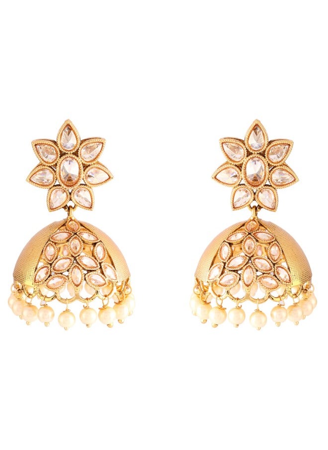 ISHIN Gold-Toned Dome Shaped Jhumkas Earrings  - Image 2