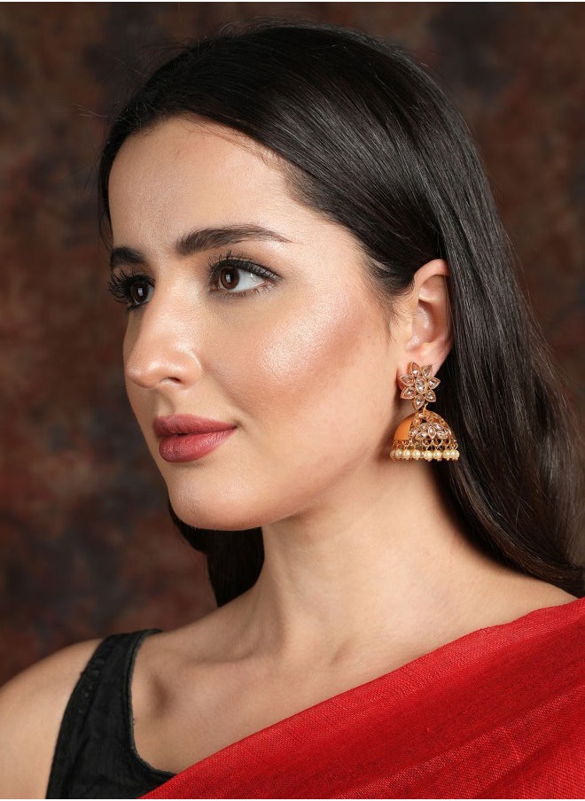 ISHIN Gold-Toned Dome Shaped Jhumkas Earrings  - Image 1