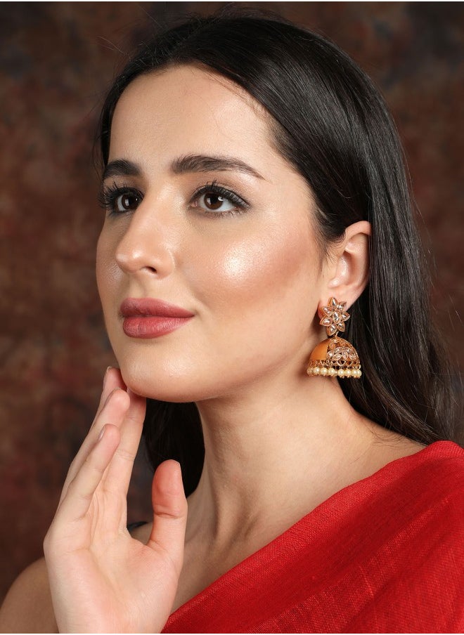 ISHIN Gold-Toned Dome Shaped Jhumkas Earrings  - Image 4