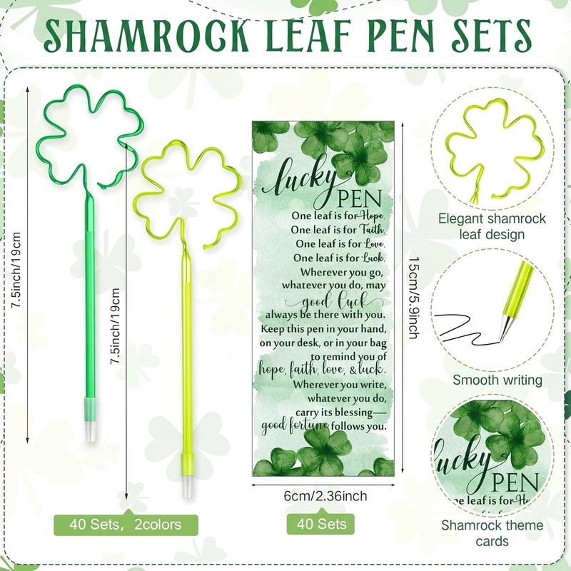 Chivertion 40 Sets St. Patrick's Day Gift Patrick's Day Four Leaf Clover Pens Irish Lucky Black Ink Rollerball Pens Presents with Cards Ties for School Office Classroom - Image 2