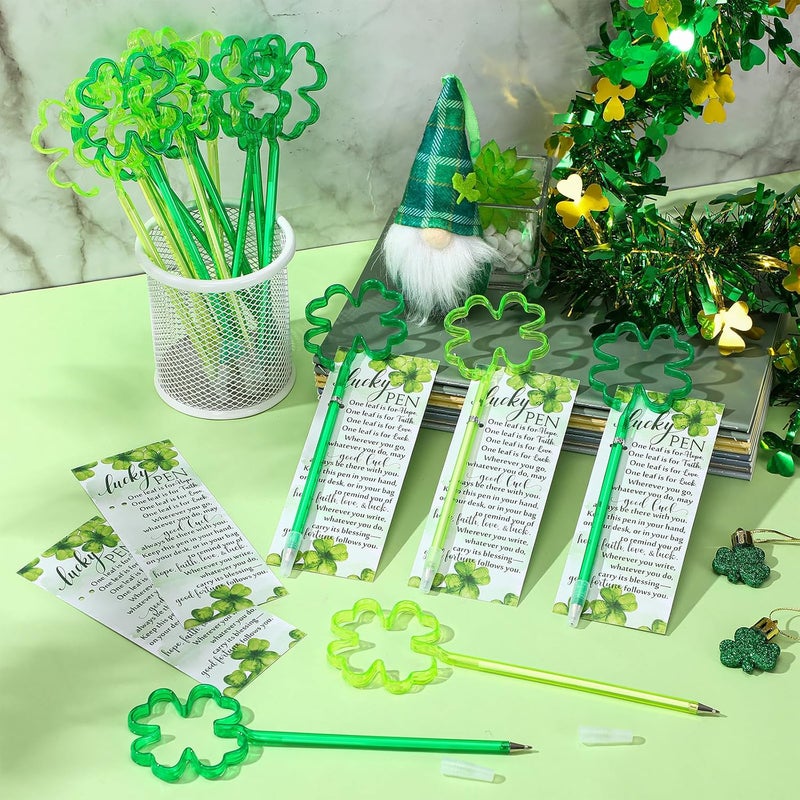 Chivertion 40 Sets St. Patrick's Day Gift Patrick's Day Four Leaf Clover Pens Irish Lucky Black Ink Rollerball Pens Presents with Cards Ties for School Office Classroom - Image 4