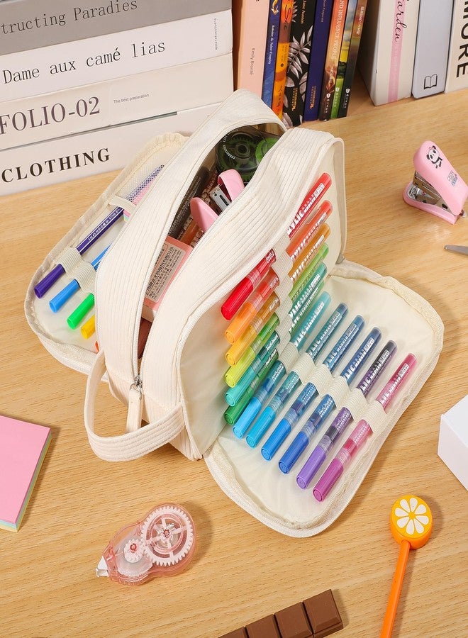 Nuozme 3 Compartment Pencil Case,Large Capacity School Supplies Pencil bag with Easy Handle, Soft Corduroy Pencil Pouch, Aesthetic Supply Pen Case Bag Organizer For Teen Girls College (Light green) - Image 2