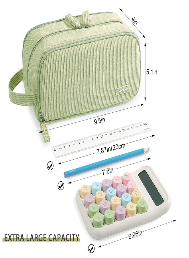 Nuozme 3 Compartment Pencil Case,Large Capacity School Supplies Pencil bag with Easy Handle, Soft Corduroy Pencil Pouch, Aesthetic Supply Pen Case Bag Organizer For Teen Girls College (Light green) - Image 5