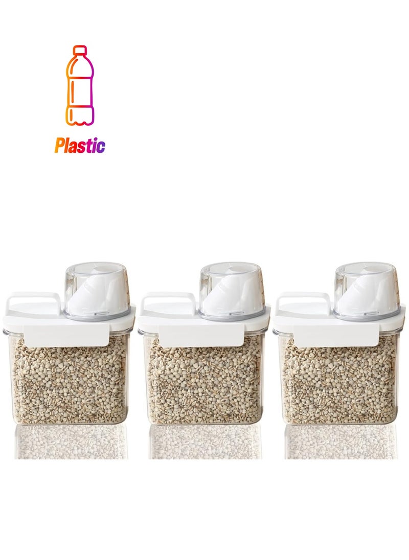 Generic 3PCS Airtight Dry Food Storage Container Pour Spout and Sealing Buckle Food Dispenser Food Storage Box with Measuring Cup Rice Storage Box Kitchen Cabinet Organizer Food Container (1100ML)  - Image 1