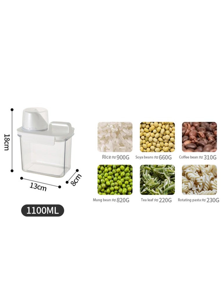 Generic 3PCS Airtight Dry Food Storage Container Pour Spout and Sealing Buckle Food Dispenser Food Storage Box with Measuring Cup Rice Storage Box Kitchen Cabinet Organizer Food Container (1100ML)  - Image 2