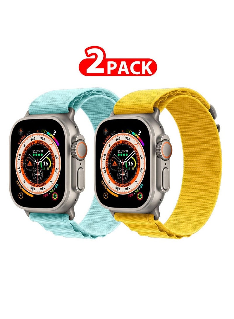 CATANES 2 Pack For Apple Watch Band 49mm 45mm 44mm 42mm Alpine Loop Band Women Men Adjustable with Metal G-Hook Strap for iWatch Ultra Series SE 8/7/6/5/4/3/2/1 Blue/Yellow - Image 1