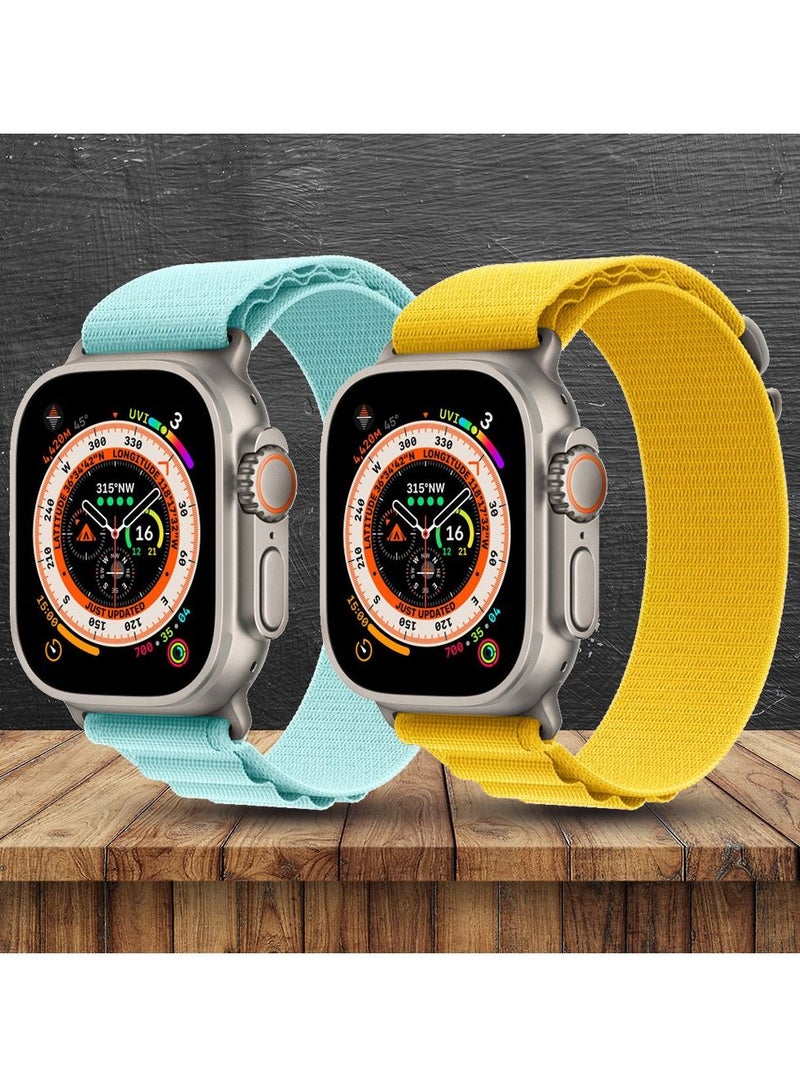 CATANES 2 Pack For Apple Watch Band 49mm 45mm 44mm 42mm Alpine Loop Band Women Men Adjustable with Metal G-Hook Strap for iWatch Ultra Series SE 8/7/6/5/4/3/2/1 Blue/Yellow - Image 2