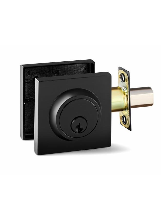 Berlin Modisch Single Cylinder Deadbolt Lock Slim Square for Front Door Modern Contemporary High Security Heavy Duty – Iron Black Finish - Image 2