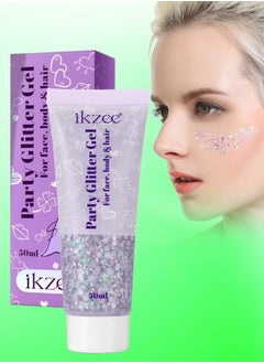 IKZEE 50ml Party Glitter Gel for Face Body and Hair Long Lasting Hight Pigmented Easy Apply Party Holographic Body Glitter Gel for Hair Ears Lip Nails Body and Neck Makeup Color 05  - Image 1