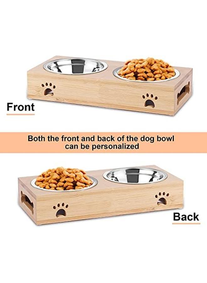 مومو بير وعاء مزدوج للحيوانات الأليفة من الفولاذ المقاوم للصدأ وعاء للحيوانات الأليفة مصنوع من الخيزران وطعام ومياه ذات استخدام مزدوج - Image 2