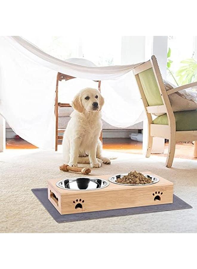 مومو بير وعاء مزدوج للحيوانات الأليفة من الفولاذ المقاوم للصدأ وعاء للحيوانات الأليفة مصنوع من الخيزران وطعام ومياه ذات استخدام مزدوج - Image 3