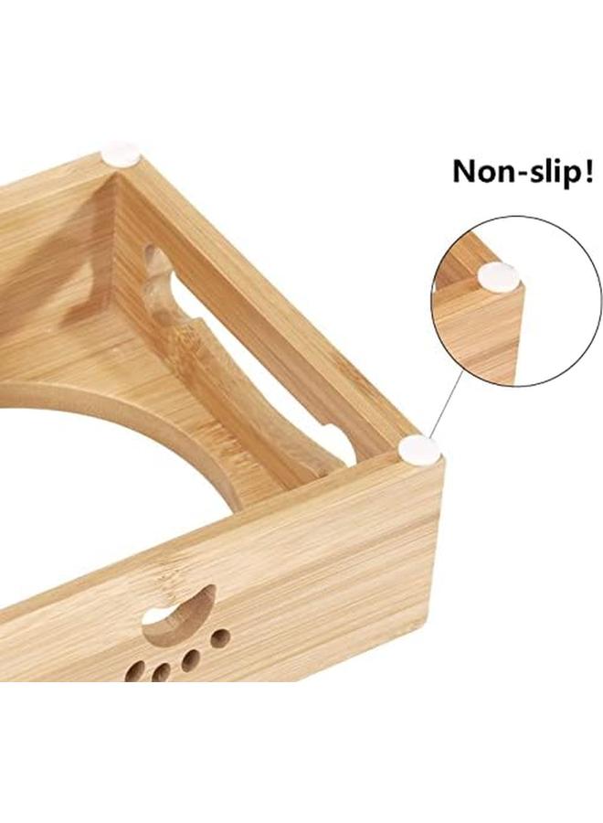 مومو بير وعاء مزدوج للحيوانات الأليفة من الفولاذ المقاوم للصدأ وعاء للحيوانات الأليفة مصنوع من الخيزران وطعام ومياه ذات استخدام مزدوج - Image 4