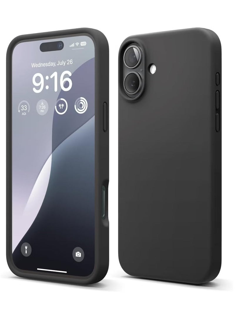 Raxoom Liquid Silicone Case for iPhone 16 Plus – Black, Full Body Protection, Shockproof, Slim Design with Anti-Scratch Soft Microfiber Lining