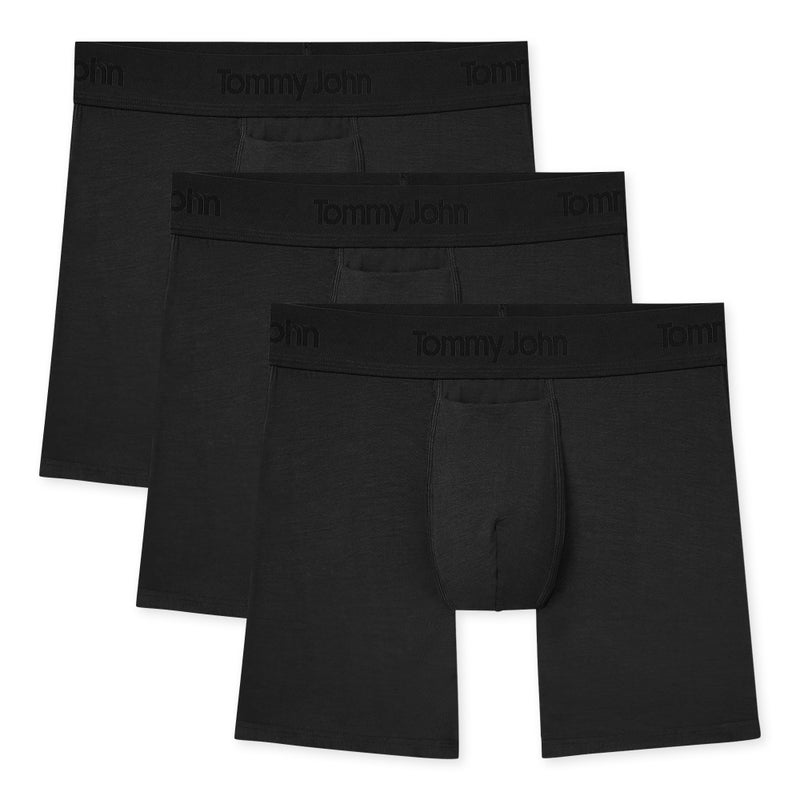 Tommy John Men's Second Skin 6" Boxer Briefs â€“ No Ride-Up, Soft, Breathable, Quick-Dry Mesh Underwear for Daily Wear - Black - Large - Image 1