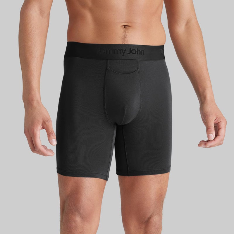 Tommy John Men's Second Skin 6" Boxer Briefs â€“ No Ride-Up, Soft, Breathable, Quick-Dry Mesh Underwear for Daily Wear - Black - Large - Image 2