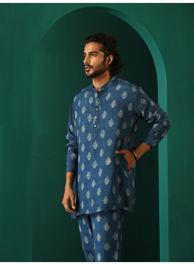 ترو برونز Men's Blue Floral Muslin Silk Printed Co-ord Set  - Image 5
