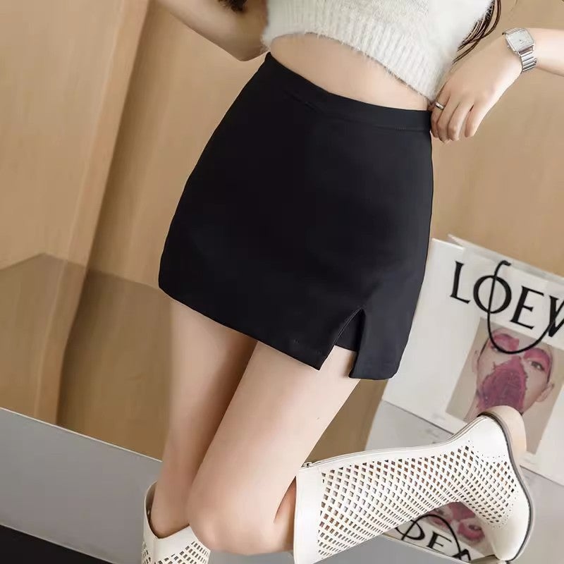 Slim Pants Small Anti-Glow High Waist Split A- Line Black Skirt Womens Summer Skirt Slim-Fit Season Hip Skirt Black 