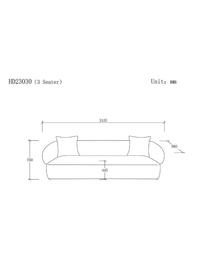 DANUBE HOME Trinity Fabric 3 Seater Sofa Modern Design Three Seat Sofas Comfortable Living Room Furniture L242Xw98Xh76Cm - Beige - Image 3