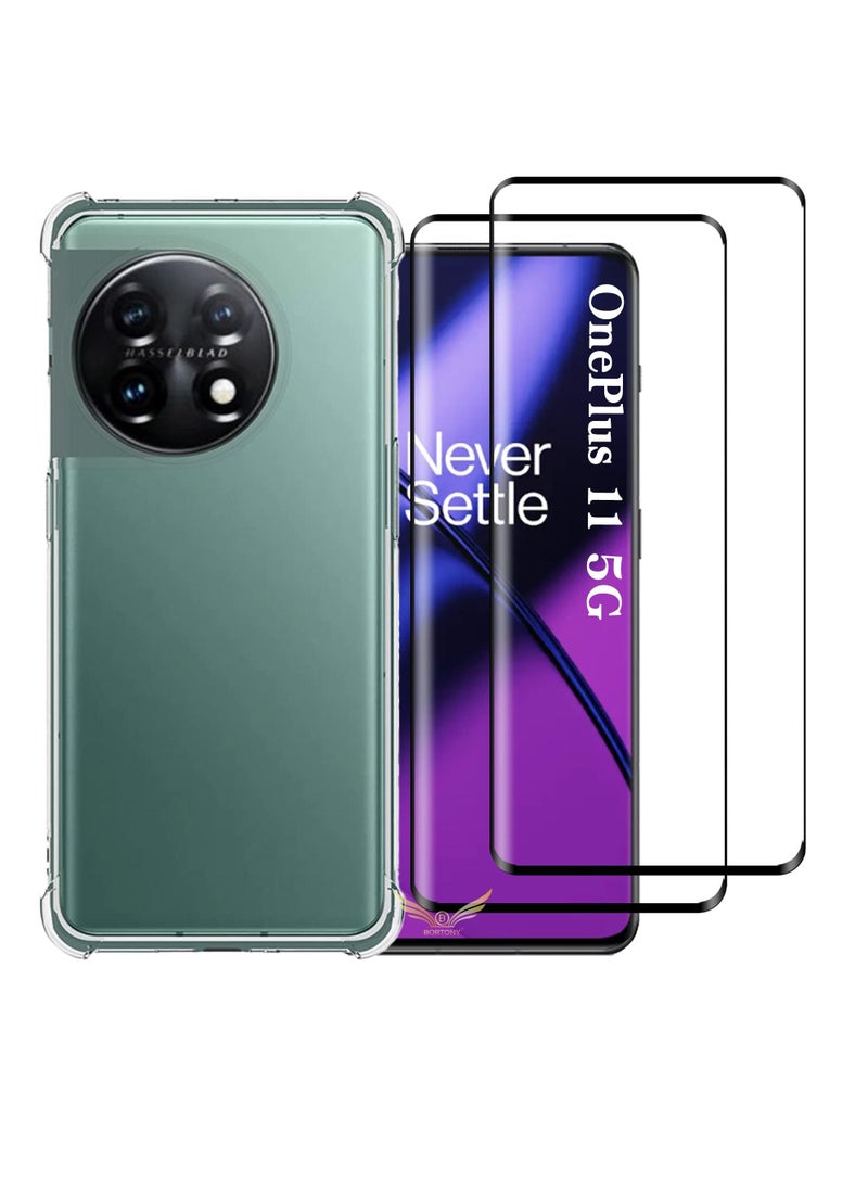 BORTONY Oneplus 11 Case Clear with 2pcs Screen Protector Reinforced Corners TPU Shock-Absorption Flexible Cell Phone Cover for Oneplus 11 5G (Clear) - Image 1