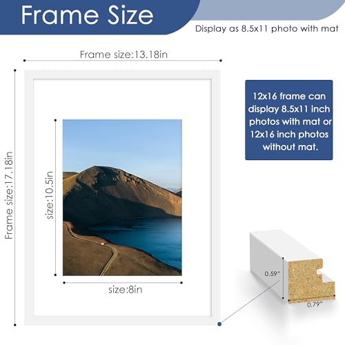 PEALSN 12x16 Picture Frame Set of 6, Display Pictures 8.5x11 with Mat or 12x16 without Mat for Wall Mounting Display, Photo Frames Collage for Wall Decor, White. - Image 3