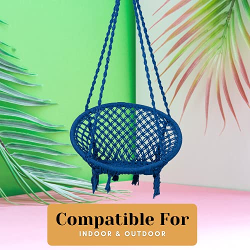 Swingzy Cotton Netted Rope Hanging Swing Chair for Adults & Kids/Swing for Balcony/Outdoor Swing Chair/Hammock Swing for Home, Patio, Garden, Indoor/Balcony Hanging Chair (120 Kg Capacity, Blue) - Image 4