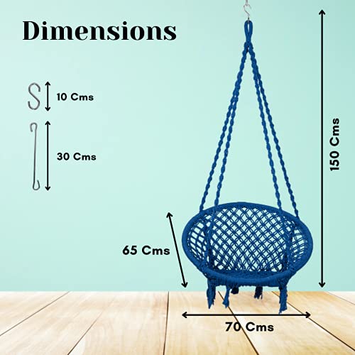 Swingzy Cotton Netted Rope Hanging Swing Chair for Adults & Kids/Swing for Balcony/Outdoor Swing Chair/Hammock Swing for Home, Patio, Garden, Indoor/Balcony Hanging Chair (120 Kg Capacity, Blue) - Image 3
