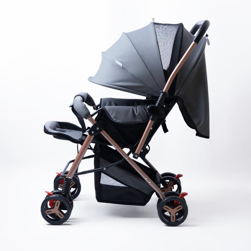molody Baby Stroller – Reversible Seat, Full Canopy, Big Basket & Cup Holder – Dark Grey - Image 2