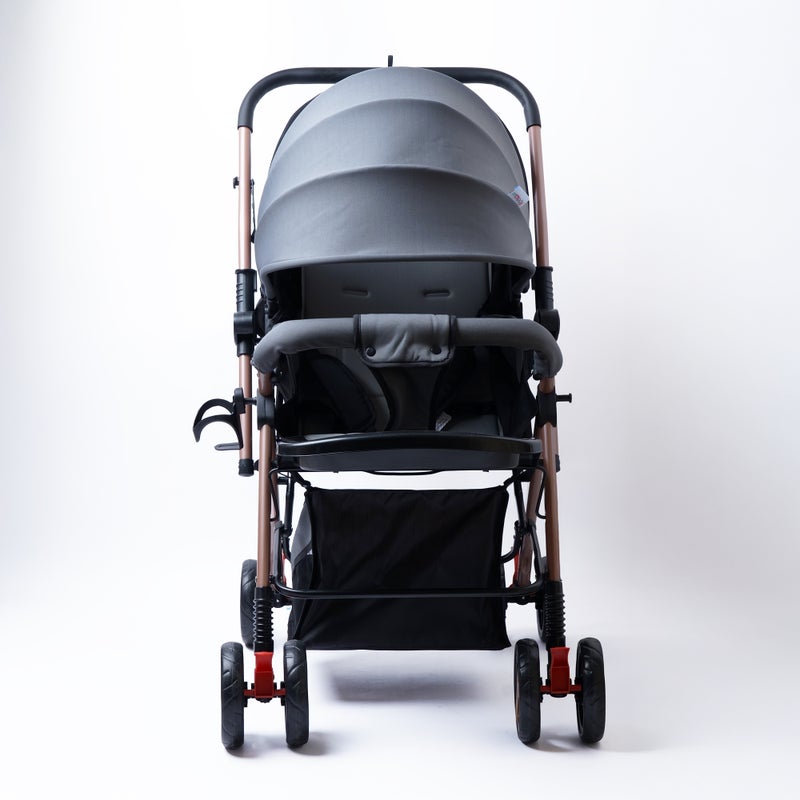 molody Baby Stroller – Reversible Seat, Full Canopy, Big Basket & Cup Holder – Dark Grey - Image 3