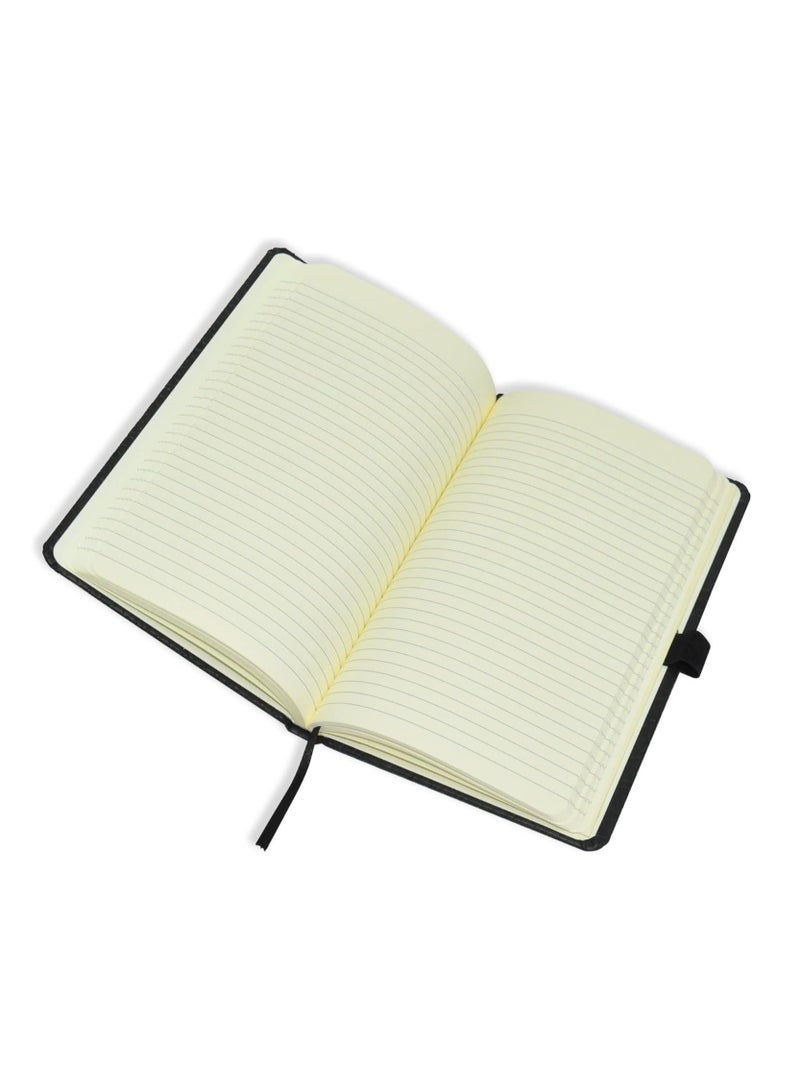 FIS FIS® Executive Notebook, Size 13x21CM, 96 Sheets Single Line With Elastic PU Window Black Design 3 -FSNBEX13X21BKD3  - Image 2