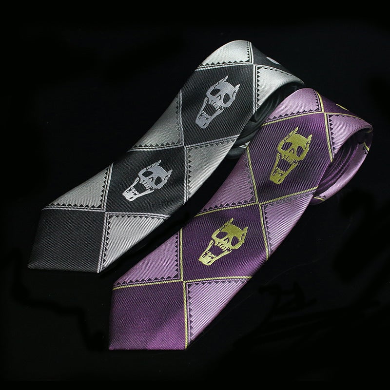 JOJO Anime Tie Cosplay Skull Black Grey Purple Black
