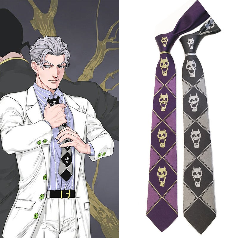 JOJO Anime Tie Cosplay Skull Black Grey Purple Black