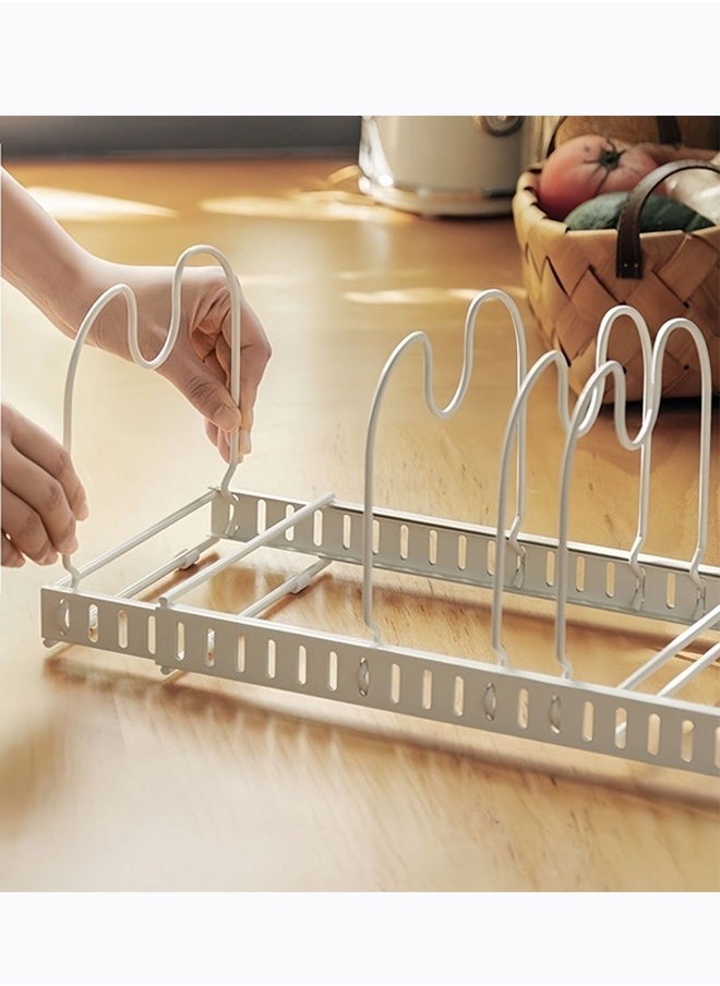 Generic Expandable Pans Organiser Rack Adjustable Pan Lid Holder with 10 Dividers Multi-Tier Kitchen Shelf  - Image 3