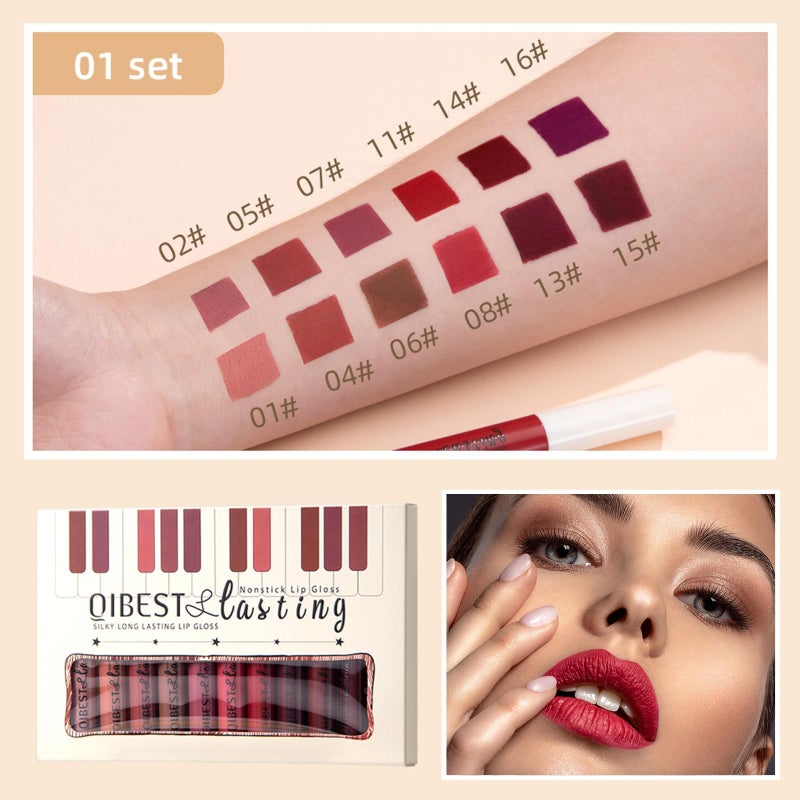 QiBest 12Pcs Matte Liquid Lipstick Set for Girls & Women, 24 Hours Long Lasting Waterproof Nude & Dark Red Lip Gloss Makeup Gift Kits, Velvet Non-Stick Cup Mate Duracion 24 Horas Originales Lip Stains - Image 2