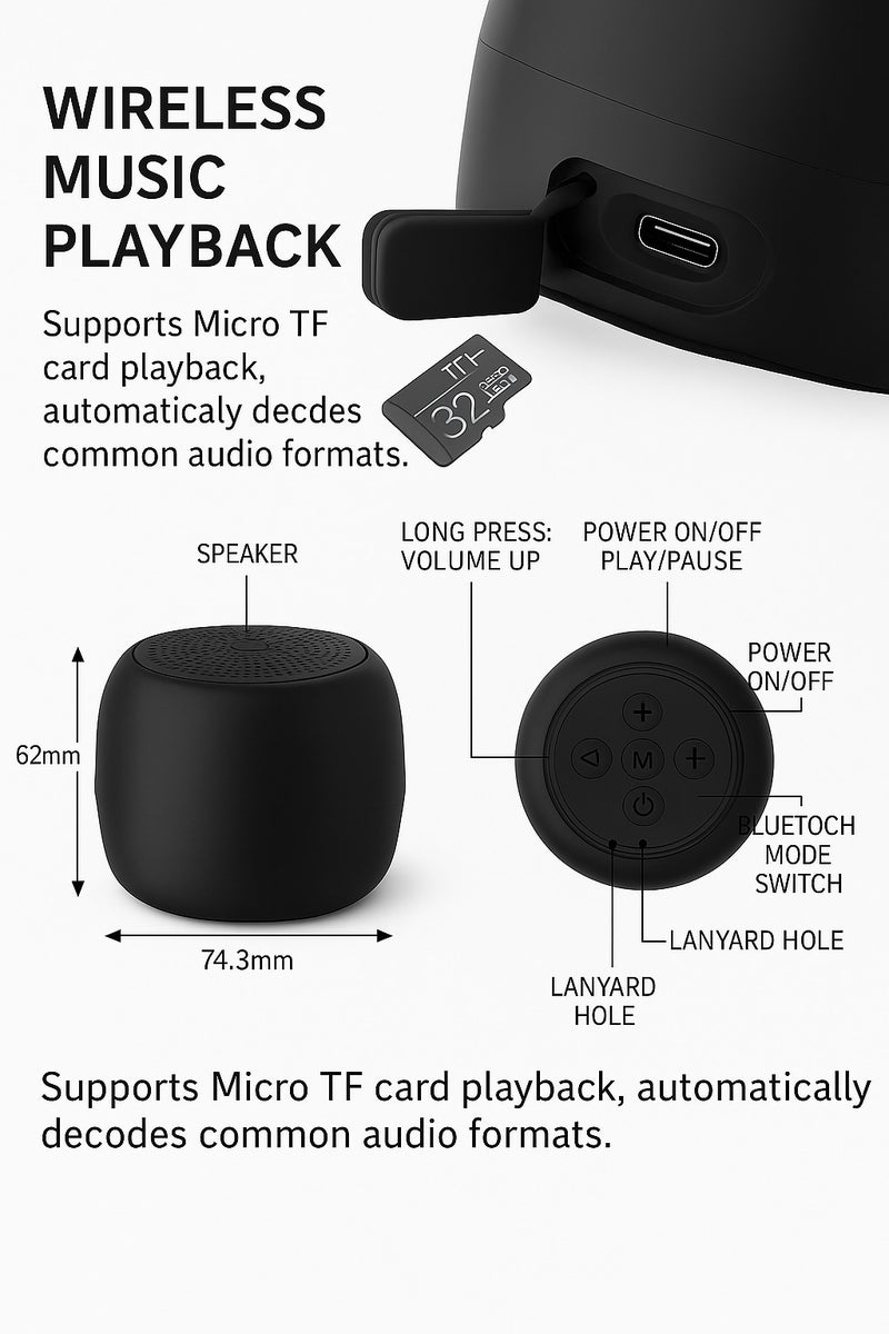 ALTRONE Mini Portable Bluetooth Speaker with 18H Playtime, 5W HD Sound & IPX6 Waterproof - S10, Midnight Black - Image 4