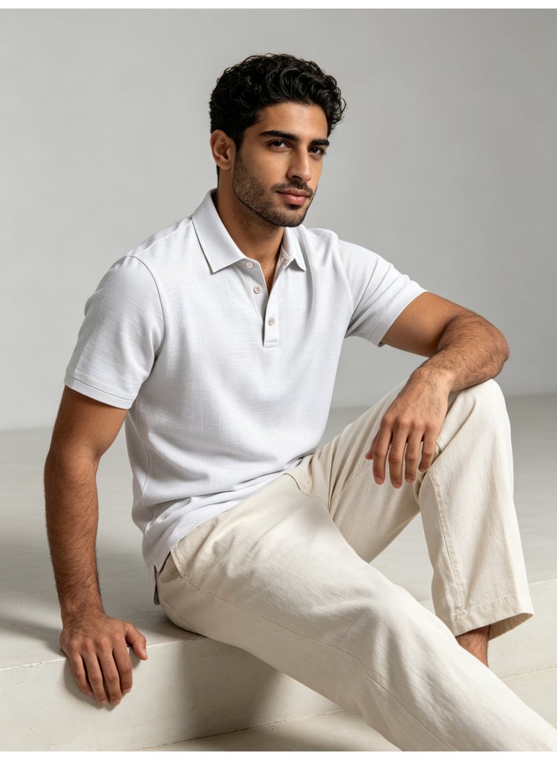 زارا ZARA Men’s Light Grey Solid Pique Short Sleeve Polo Shirt - Image 4